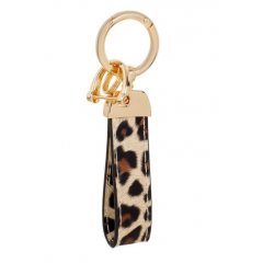 Breloc chei, elegant, model leopard, metal si textil, 12 cm