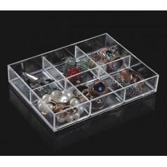 Organizator bijuterii, transparent, 6 compartimente, 15 x 11 x 2,5 cm