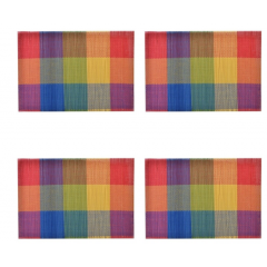 Set 4 suporturi pentru farfurii, din bambus, carouri colorate, multicolor, 45 x 30 cm