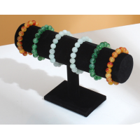 Suport cilindric din catifea pentru bijuterii, cu picior, negru, 23.5 cm