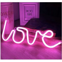 Decoratiune luminoasa LED neon, model LOVE, lumina roz, 35.5x2x13 cm, alimentare USB