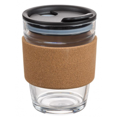 Pahar de cafea reutilizabil, din sticla, protectie pluta pentru temperatura ridicata, 300 ml