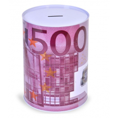 Pusculita cilindrica din metal, model bancnota Euro, 21 x 15 cm