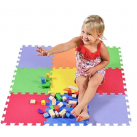 Covor din spuma pentru copii, tip puzzle, multicolor, 9 piese, termoizolant si moale, 90x90 cm