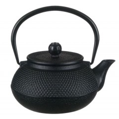 Ceainic negru, din fonta, model in relief, cu maner, 600 ml