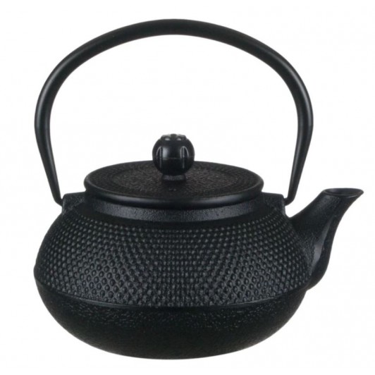 Ceainic negru, din fonta, model in relief, cu maner, 600 ml
