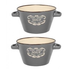 Set 2 boluri pentru supa, din ceramica, gri cu interior bej, 650 ml