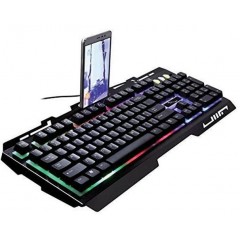 Tastatura Gaming cu LED-uri, Cadru Metalic cu Suport Telefon Mobil, 47x2x18.5 cm