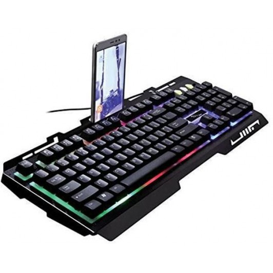 Tastatura Gaming cu LED-uri, Cadru Metalic cu Suport Telefon Mobil, 47x2x18.5 cm