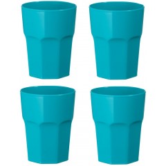 Set 4 pahare din plastic dur, reutilizabile, turcoaz, 330 ml