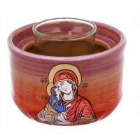 Candela Ceramica cu pahar, model cu Sfanta Maria cu Bebelus, dimensiuni 15 cm x 10 cm