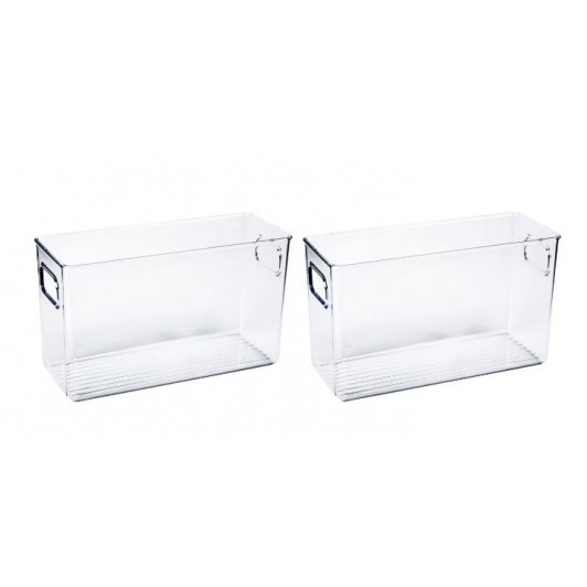 Set organizator frigider, cu manere, 24x8x15 cm, transparente, 2 bucati