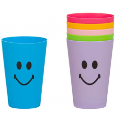 Set 6 pahare de apa din plastic, design zambet, 350 ml