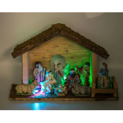 Iesle de sarbatori cu 5 becuri LED si 9 figurine din polirasina, 31x12.5x20 cm