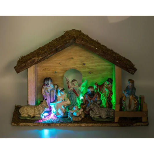 Iesle de sarbatori cu 5 becuri LED si 9 figurine din polirasina, 31 x 12.5 x 20 cm