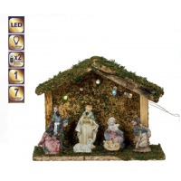 Iesle decorativa de Craciun cu 5 becuri LED si 7 figurine, 17.5x7.5x13 cm