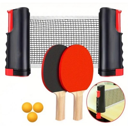 Set Ping Pong, 2 palete, fileu retratabil, 3 mingii