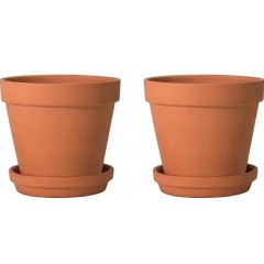 Set 2 buc ghiveci ceramic pentru flori, cu farfurii incluse, 10 x 8 cm