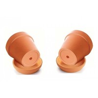 Set 2 buc ghiveci ceramic pentru flori, cu farfurii incluse, 10 x 8 cm