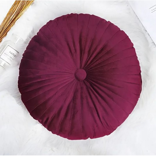 Perna decorativa rotunda, model cu nasture, Ø35 cm, grosime 6 cm, culoare bordo