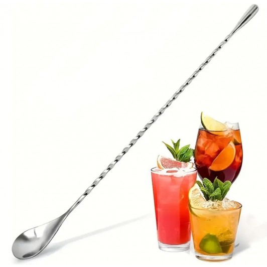 Lingura lunga, model in spirala, din Otel Inoxidabil, pentru cocktail, 27 cm