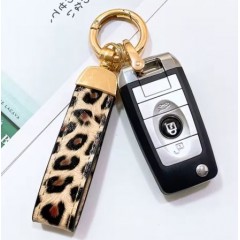 Breloc chei, elegant, model leopard, metal si textil, 12 cm