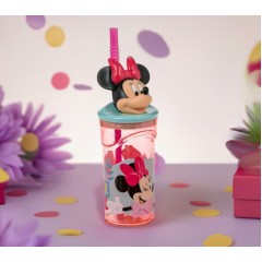 Pahar pentru copii, 3D cu pai, model Minnie, 360 ml