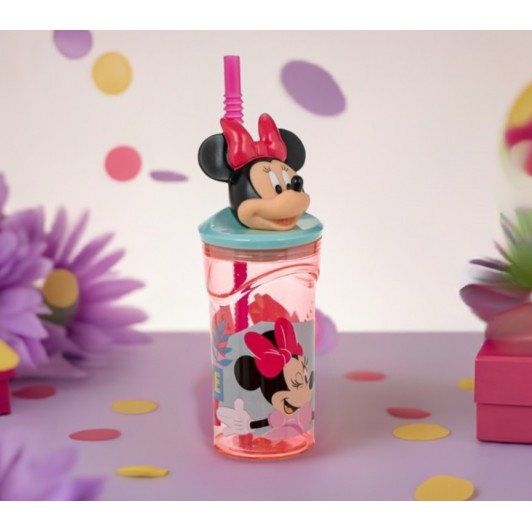 Pahar pentru copii, 3D cu pai, model Minnie, 360 ml