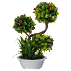 Ghiveci decorativ bonsai, flori rosii, 25 cm
