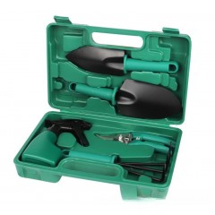 Set 5 accesorii pentru gradinarit, geanta depozitare inclusa, otel inoxidabil, 18.5 x 29.5 cm, verde