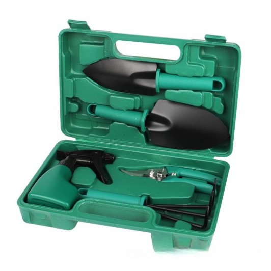 Set 5 accesorii pentru gradinarit, geanta depozitare inclusa, otel inoxidabil, 18.5 x 29.5 cm, verde