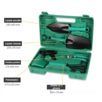 Set 5 accesorii pentru gradinarit, geanta depozitare inclusa, otel inoxidabil, 18.5 x 29.5 cm, verde
