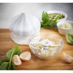 Tocator pentru usturoi, cutite rezistente, utilizare prin apasare, ABS si inox, 9.5x9.5x9.3 cm