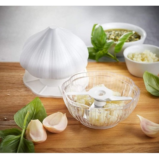 Tocator pentru usturoi, cutite rezistente, utilizare prin apasare, ABS si inox, 9.5x9.5x9.3 cm