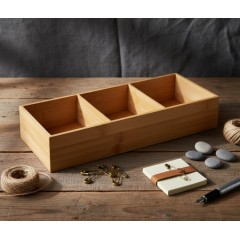 Cutie din bambus pentru organizare, 3 compartimente, 38x7X15 cm, utilizare universala
