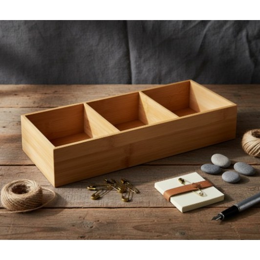 Cutie din bambus pentru organizare, 3 compartimente, 38x7X15 cm, utilizare universala