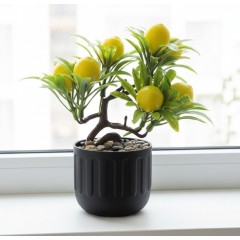 Ghiveci decorativ, planta artificiala cu fructe de lamaie, Ø7x18 cm