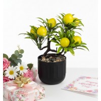 Ghiveci decorativ, planta artificiala cu fructe de lamaie, Ø7x18 cm