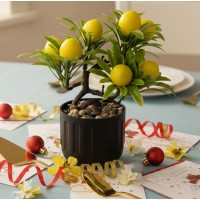 Ghiveci decorativ, planta artificiala cu fructe de lamaie, Ø7x18 cm