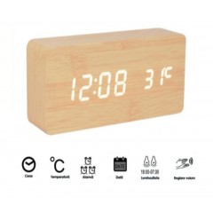 Ceas LED, cu USB,  afisare ora/temperatura/data, reglare alarma/luminozitate/volum, 15x4x7 cm