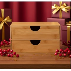 Cutie decorativa din bambus, cu 2 sertare, 22x13x12.5 cm, utilizare universala