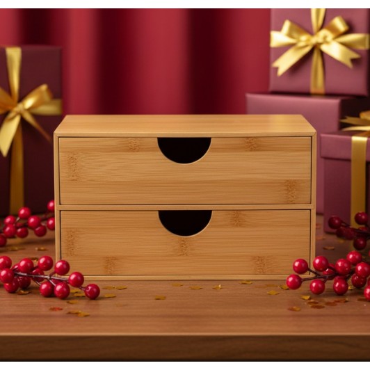 Cutie decorativa din bambus, cu 2 sertare, 22x13x12.5 cm, utilizare universala