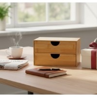 Cutie decorativa din bambus, cu 2 sertare, 22x13x12.5 cm, utilizare universala