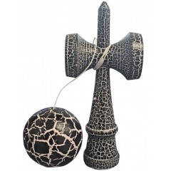 Kendama Crack din lemn 18 cm, bila 6 cm – model crapat, negru/alb