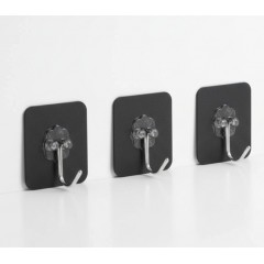 Set 3 carlige autocolante, model floare, negru, 6x6 cm, utilizare universala