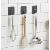 Set 3 carlige autocolante, model floare, negru, 6x6 cm, utilizare universala