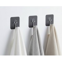 Set 3 carlige autocolante, model floare, negru, 6x6 cm, utilizare universala