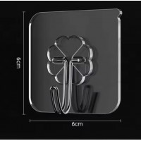 Set 3 carlige autocolante, model floare, negru, 6x6 cm, utilizare universala