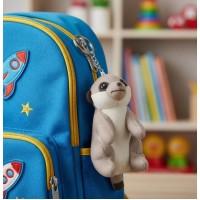 Jucarie de pluş, mini, tip breloc, suricata, bej, 8 cm