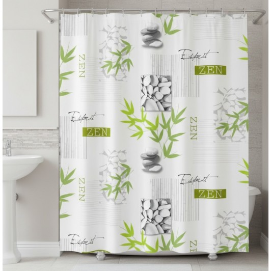 Perdea dus, model ZEN cu pietre si ramuri bambus, 180x180 cm, 12 inele incluse